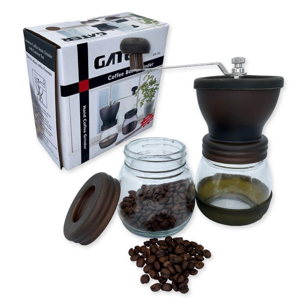 Moedor De Café Manual Vidro Plastico Inox Ceramica - Marrom - 6