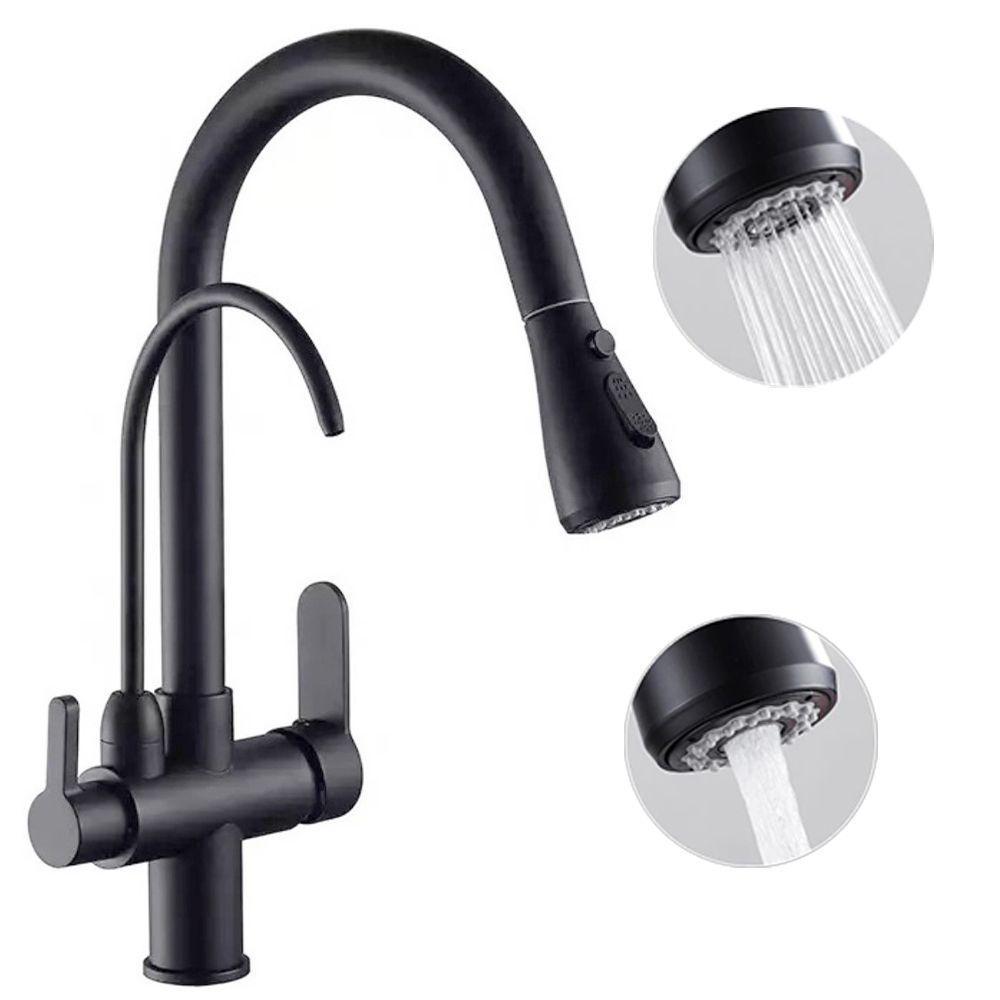 Torneira Monocomando Preta Gourmet 360 Luxo Quente Frio Regulavel Bancada Mesa Cuba Cozinha Extensivel - 1