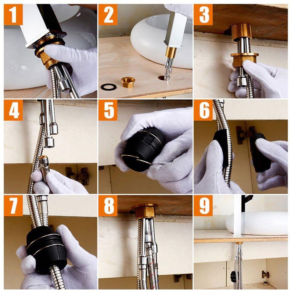 Torneira Monocomando Preta Gourmet 360 Luxo Quente Frio Regulavel Bancada Mesa Cuba Cozinha Extensivel - 3