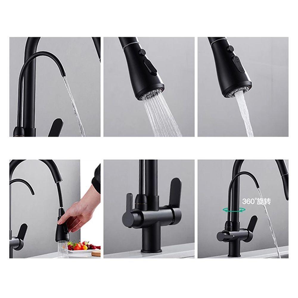 Torneira Monocomando Preta Gourmet 360 Luxo Quente Frio Regulavel Bancada Mesa Cuba Cozinha Extensivel - 6