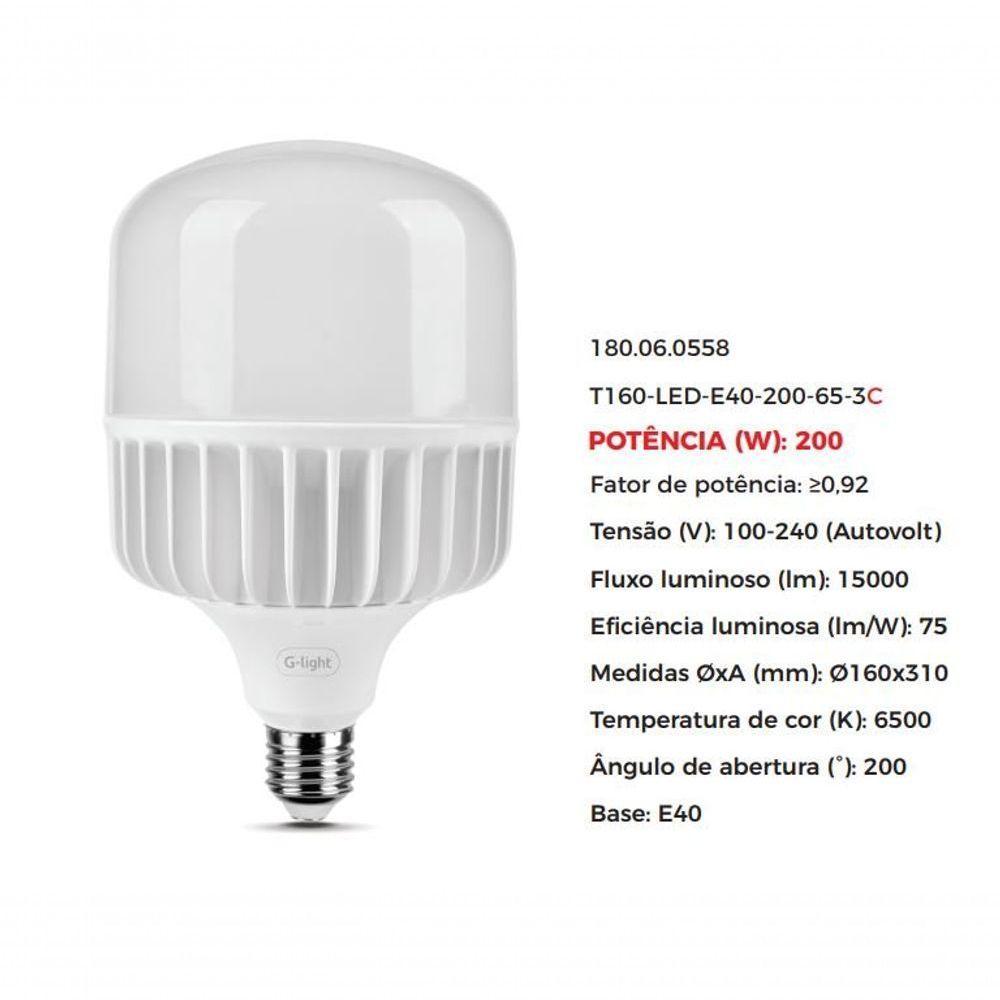 Lâmpada T160 Led 200w E40 6500k Autovolt -g-light - 3