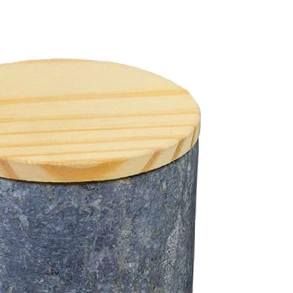 Pote Em Pedra Sabão Tampa Madeira Guardar Armazenar 8x8cm - 3