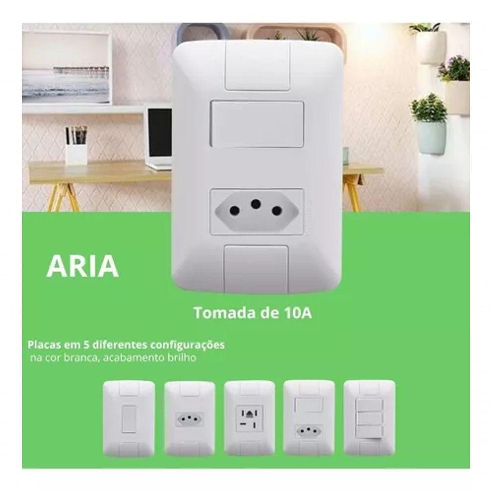 Conjunto Placa Com Interrupitor Simples 6a + Tomada 10a Aria Branca - Tramontina - 1