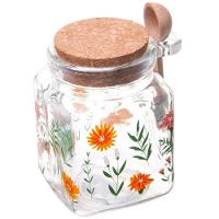 Pote Quadrado De Vidro C-tampa E Colher De Bambu Flora 200ml - 1