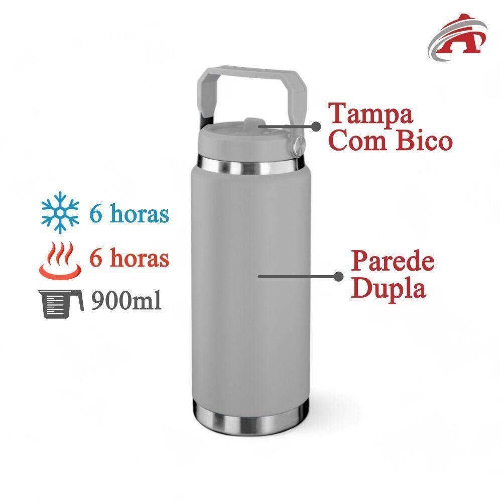 Garrafa Térmica Parede Dupla Em Aço Inox Cinza 900ml Com Alça - 2