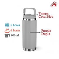 Garrafa Térmica Parede Dupla Em Aço Inox Cinza 900ml Com Alça - 2