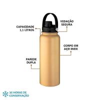 Garrafa Parede Dupla Com Alça 16 Horas Resistência Térmica Capacidade 1,1 Litro Em Aço Inox Laranja - 3