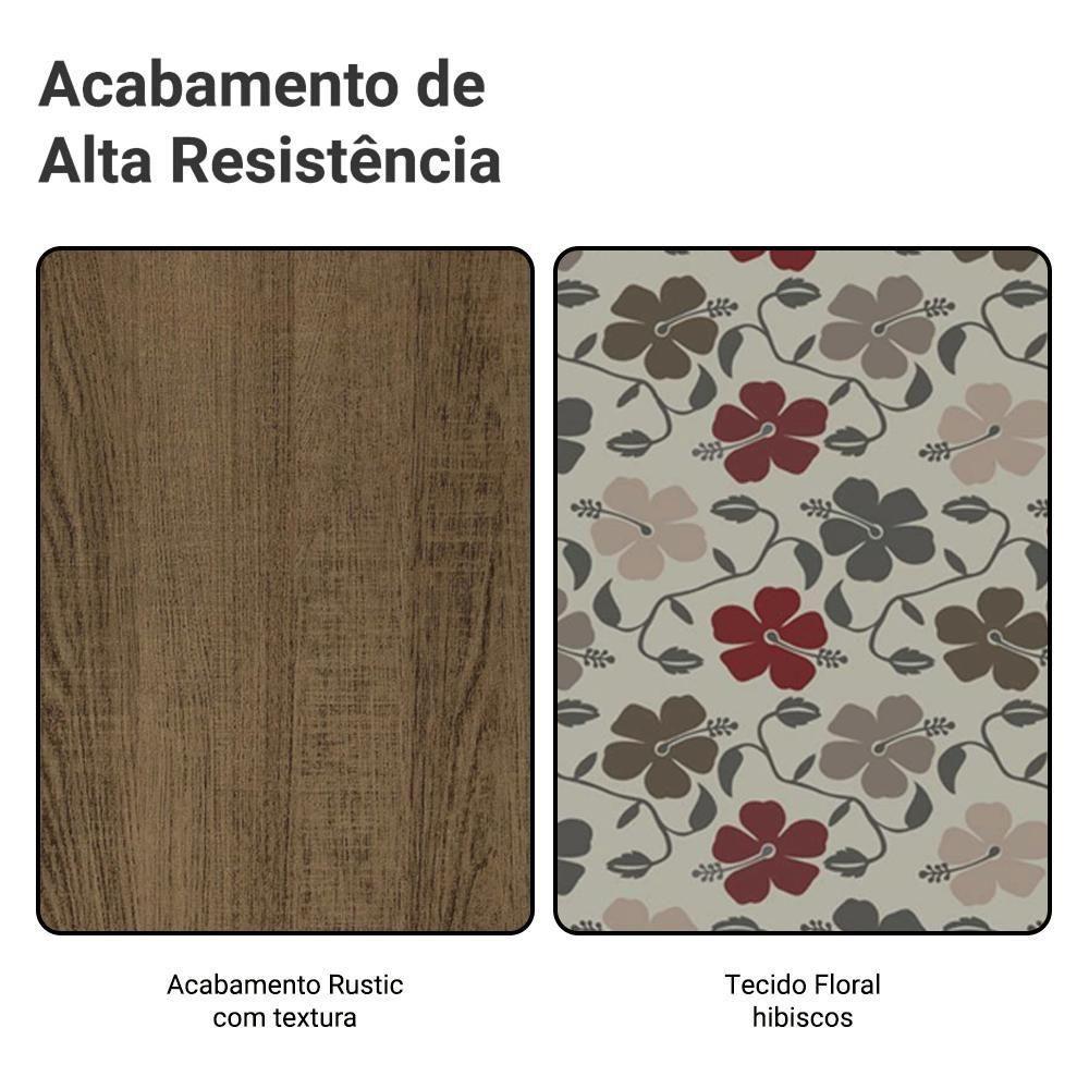 Conjunto Sala De Jantar Mesa Tampo De Vidro 4 Cadeiras Rustic/hibiscos Camélia Madesa - 5