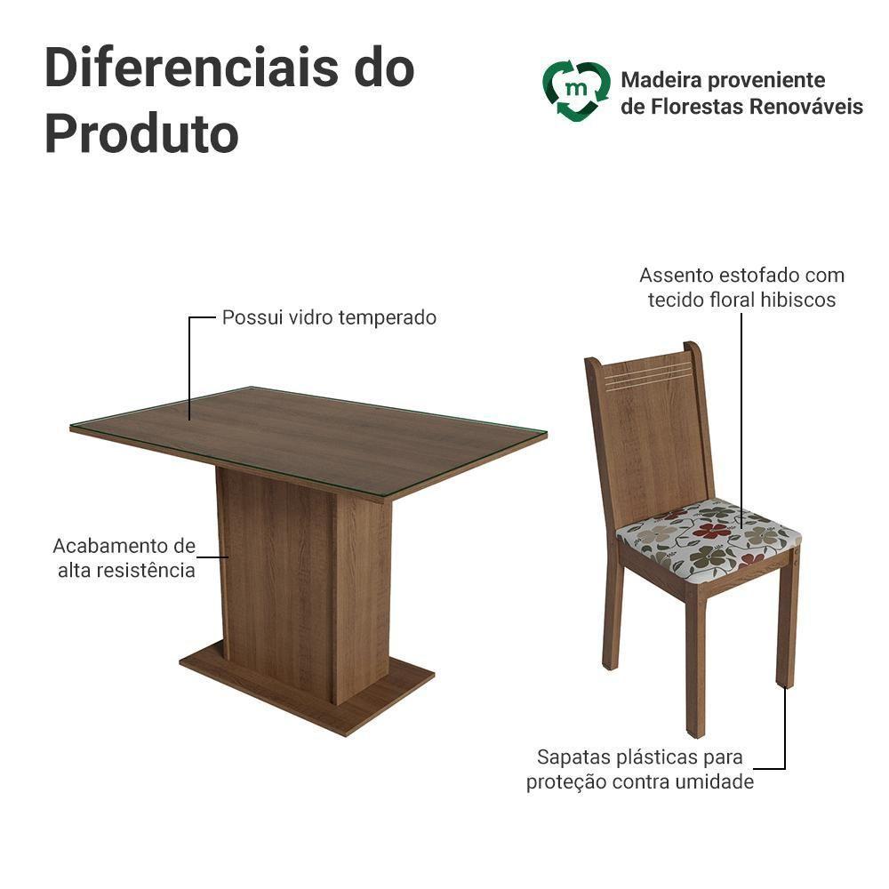 Conjunto Sala De Jantar Mesa Tampo De Vidro 4 Cadeiras Rustic/hibiscos Camélia Madesa - 8