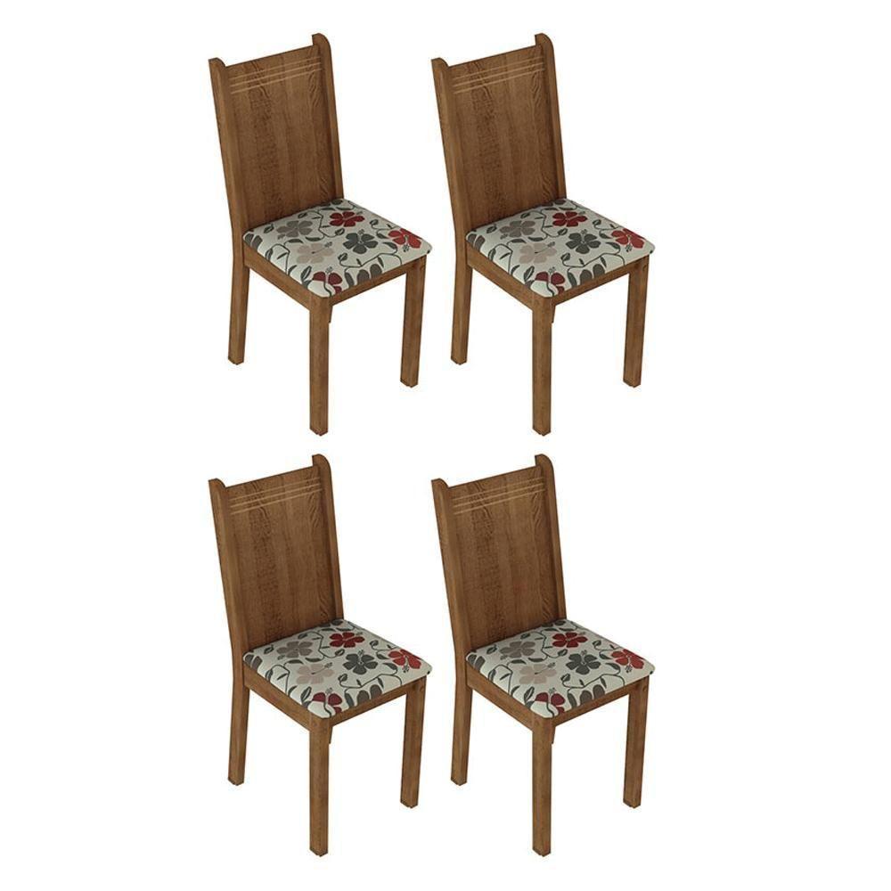Conjunto Sala De Jantar Mesa Tampo De Vidro 4 Cadeiras Rustic/hibiscos Camélia Madesa - 9
