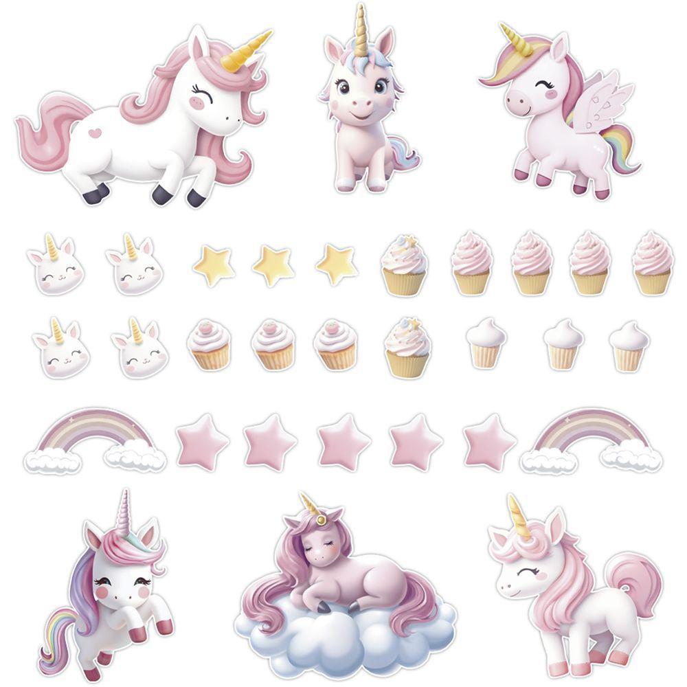 Adesivo Papel De Parede Infantil Unicórnios Cupcake Estrela - 1