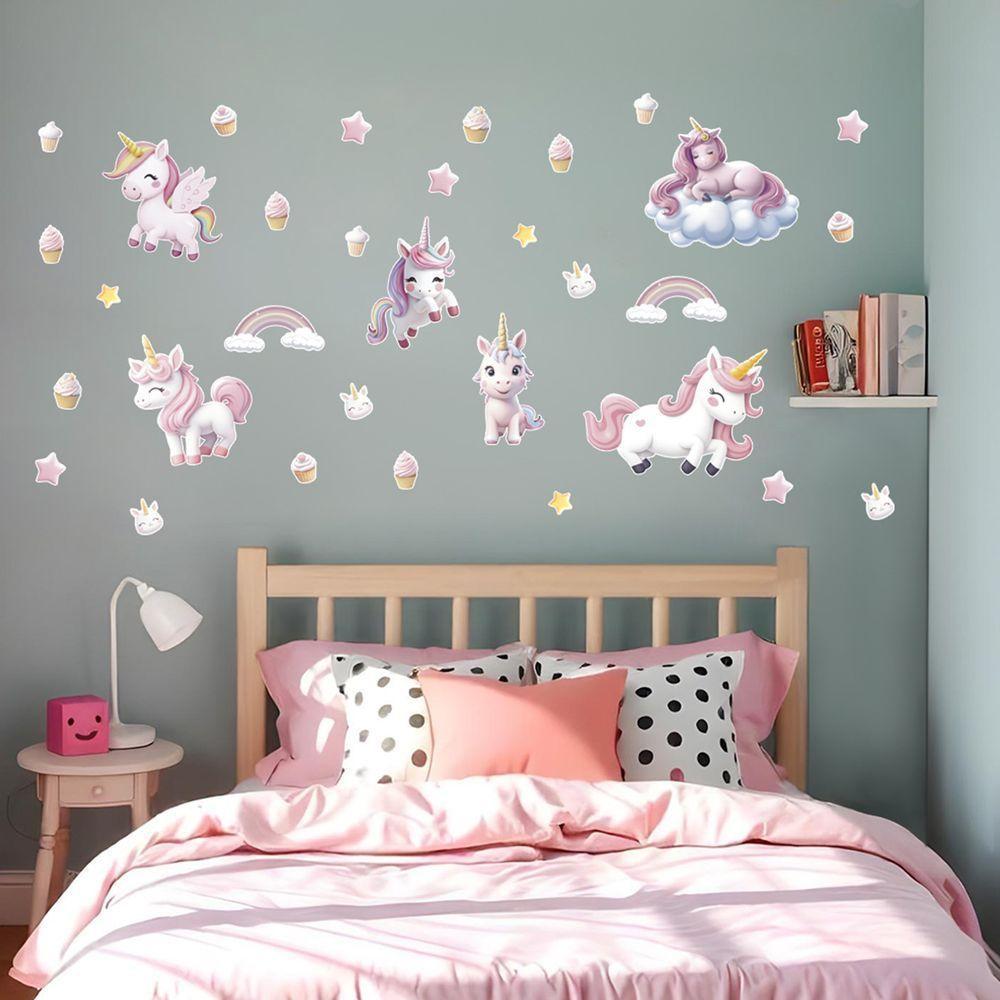 Adesivo Papel De Parede Infantil Unicórnios Cupcake Estrela - 5