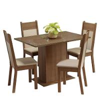 Conjunto Sala De Jantar Mesa Tampo De Vidro 4 Cadeiras Rustic/crema/bege Viena Madesa - 3