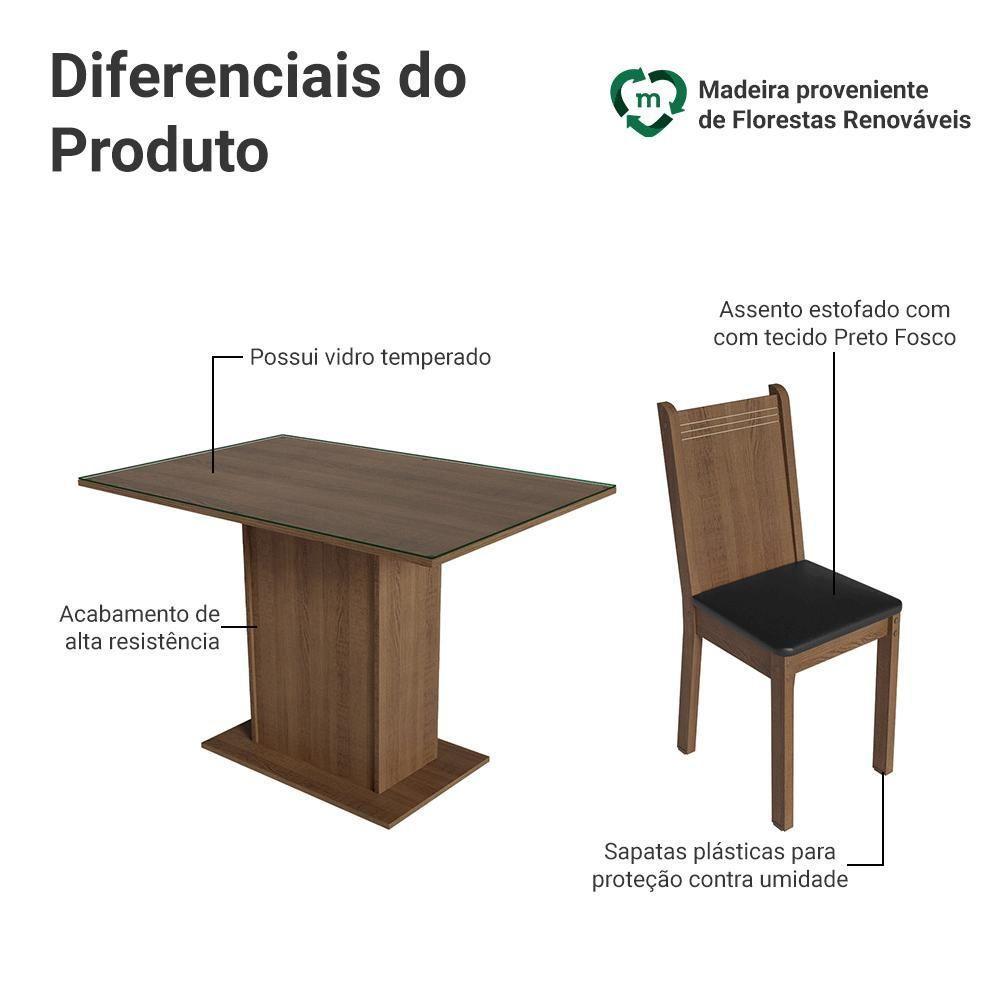 Conjunto Sala De Jantar Mesa Tampo De Vidro 4 Cadeiras Rustic/preto Camélia Madesa - 9