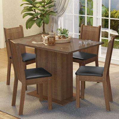 Conjunto de Jantar Camélia 4 Lugares Tampo de Vidro com Cadeiras Estofadas Rustic Preto