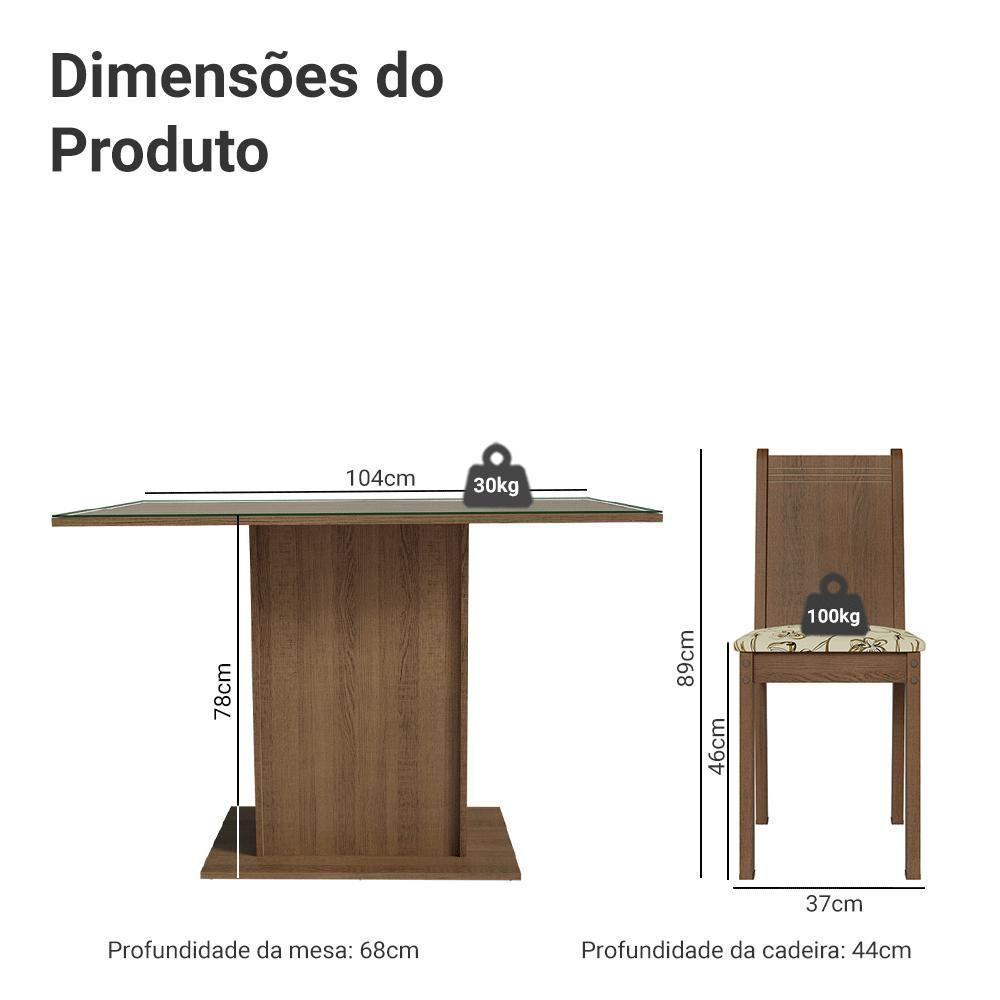 Conjunto Sala De Jantar Mesa Tampo De Vidro 4 Cadeiras Rustic/lírio Bege Camélia Madesa - 3