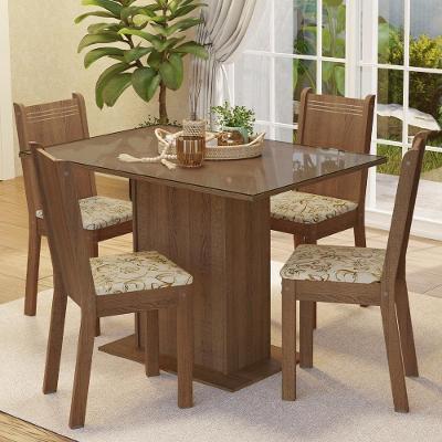 Conjunto Sala de Jantar Camélia 4 Lugares Mesa com Tampo de Vidro Temperado e Cadeiras Estofadas