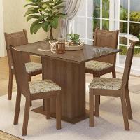 Conjunto Sala De Jantar Mesa Tampo De Vidro 4 Cadeiras Rustic/lírio Bege Camélia Madesa - 1