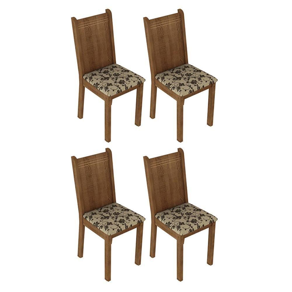 Conjunto Sala De Jantar Mesa Tampo De Vidro 4 Cadeiras Rustic/bege Marrom Camélia Madesa - 8