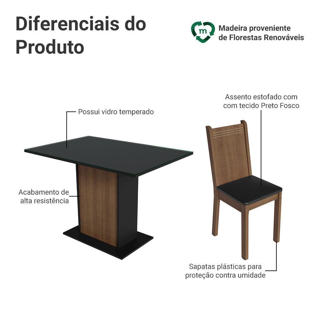 Conjunto Sala De Jantar Mesa Tampo De Vidro 4 Cadeiras Preto/rustic Camélia Madesa - 4