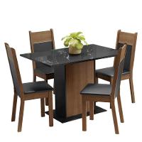 Conjunto Sala De Jantar Mesa Tampo De Vidro 4 Cadeiras Rustic/preto Viena Madesa - 2