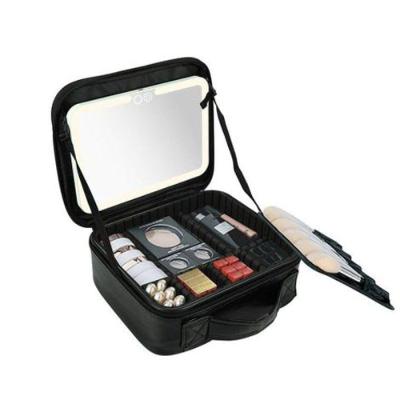 Necessaire Alça Espelho Portátil Maquiagens Cosméticos Zíper Robusto Alta Qualidade Viagens Academia