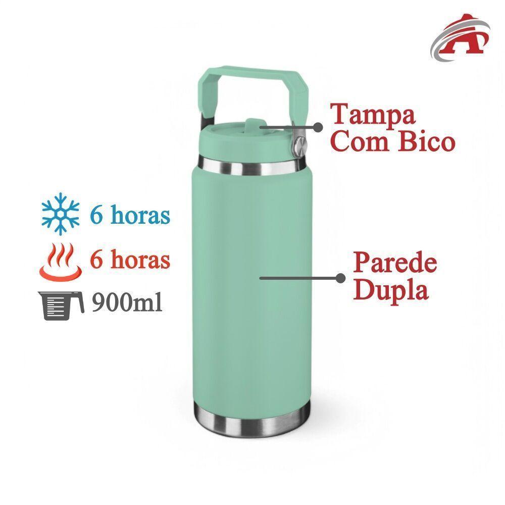 Garrafa Térmica Parede Dupla Em Aço Inox Verde 900ml Com Alça - 2