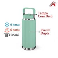 Garrafa Térmica Parede Dupla Em Aço Inox Verde 900ml Com Alça - 2