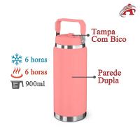 Garrafa Térmica Parede Dupla Em Aço Inox Rosa 900ml Com Alça - 2