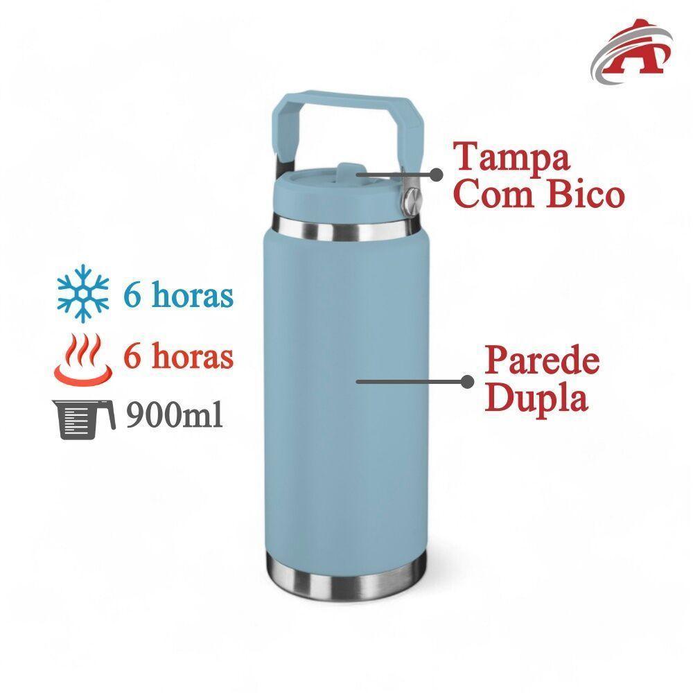 Garrafa Térmica Parede Dupla Em Aço Inox Azul 900ml Com Alça - 2