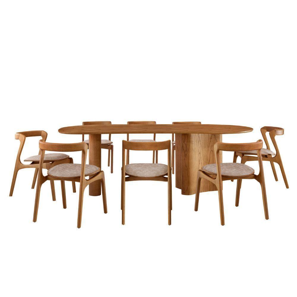 Mesa De Jantar Soláris 220cm Madeira Tampo Laminado Orgânico Veludo Bege/Imbuia Nat. - 2