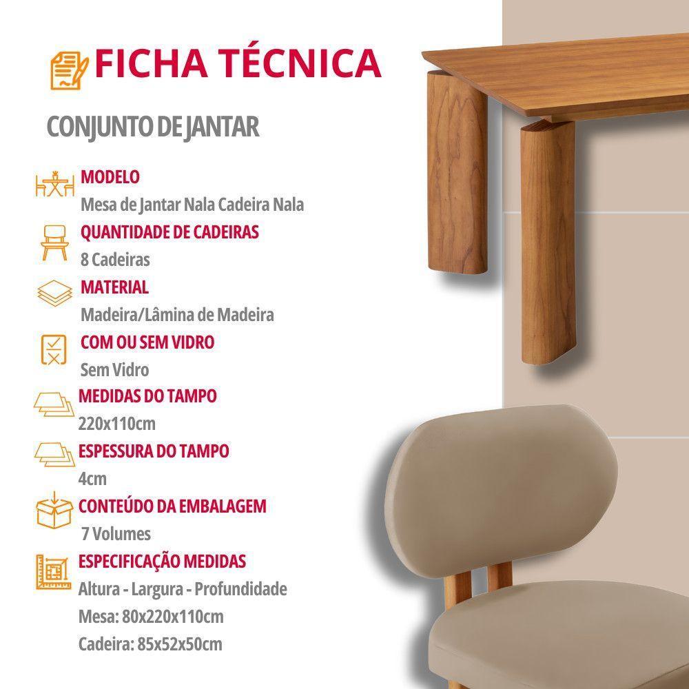 Conjunto Mesa De Jantar Nala 220cm Madeira Tampo Laminado Veludo Bege/Imbuia Nat. - 7