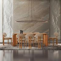 Conjunto Mesa De Jantar Nala 220cm Madeira Tampo Laminado Veludo Bege/Imbuia Nat. - 1