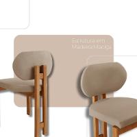 Conjunto Mesa De Jantar Nala 220cm Madeira Tampo Laminado Veludo Bege/Imbuia Nat. - 5