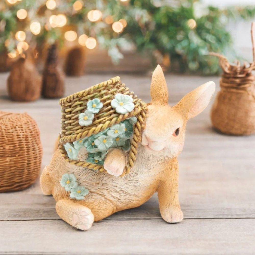 Coelho Dec Resina Sentado C/cesta 10cm - 2