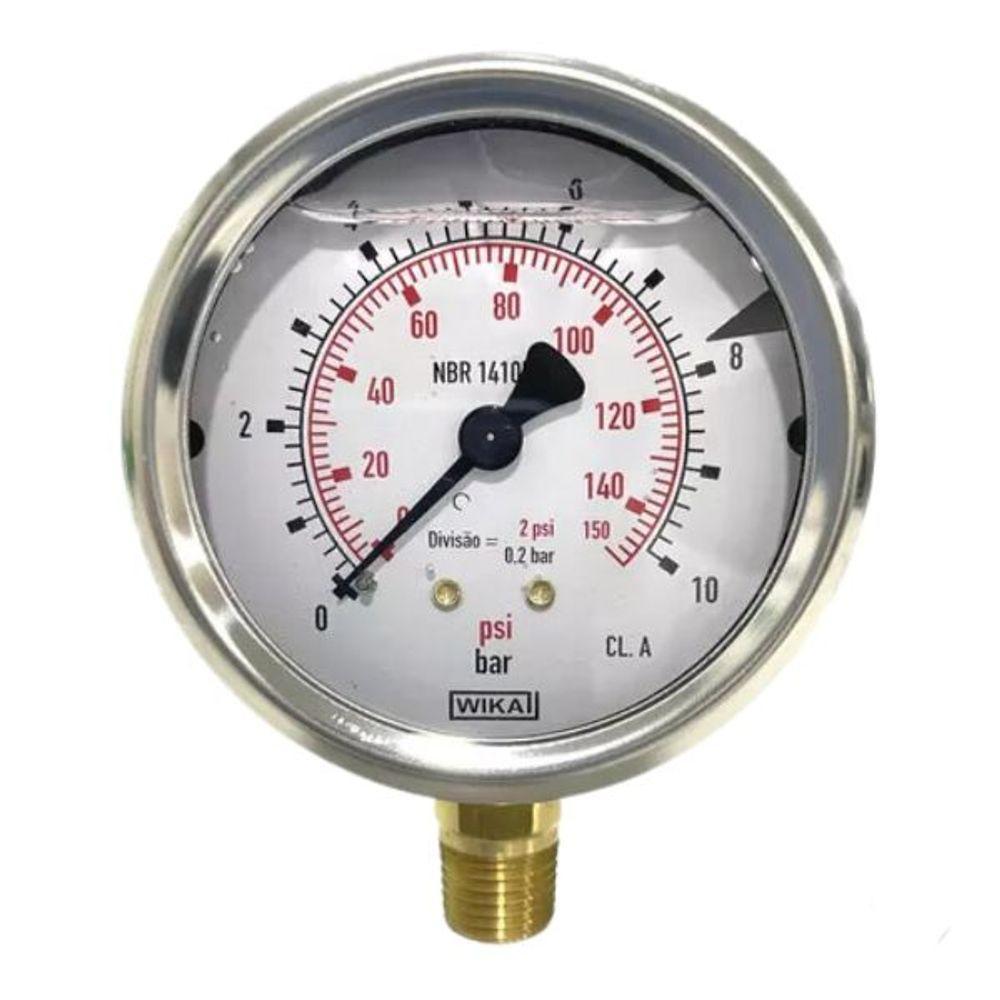 Manômetro De Pressão Com Glicerina 0 A 10 Bar Wika Medidor - 1
