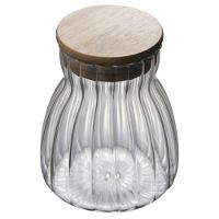 Pote Hermético Com Frisos Tampa Bambu Recipiente Vidro 450ml - 1