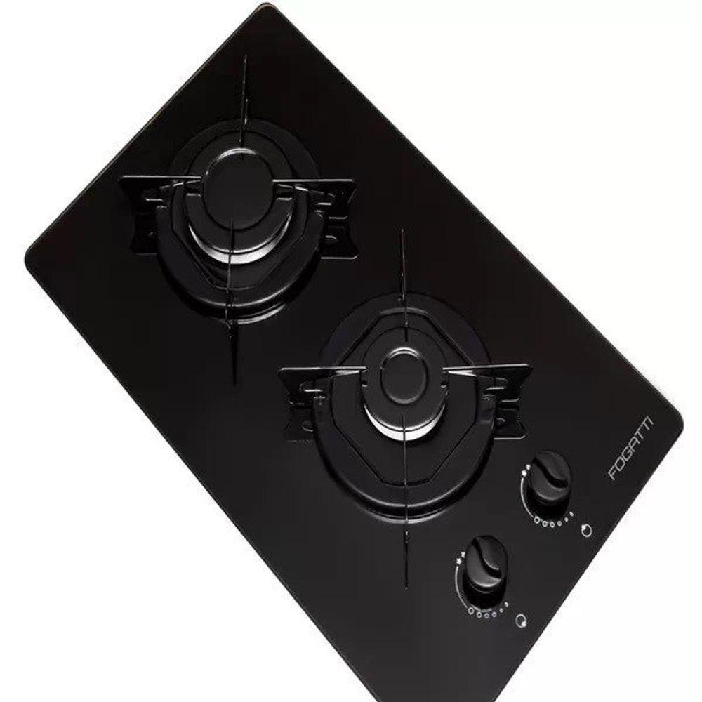 Fogão Cooktop 2 Bocas Mesa Em Vidro Preto Fogatti Esmaltado 27000001.02 Bivolt - 2