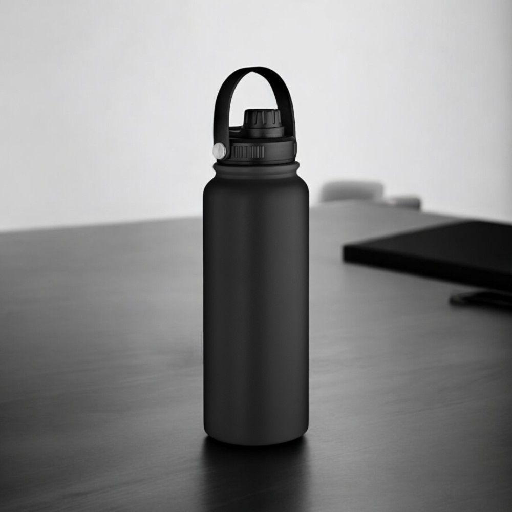 Garrafa Parede Dupla Com Alça 16 Horas Resistência Térmica Capacidade 1,1 Litro Em Aço Inox Preta - 2