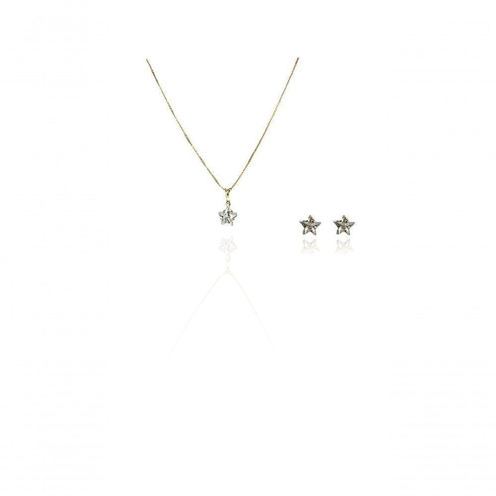 Conjunto Estrelas Com Zircônia Banhado Em Ouro 18k - 1