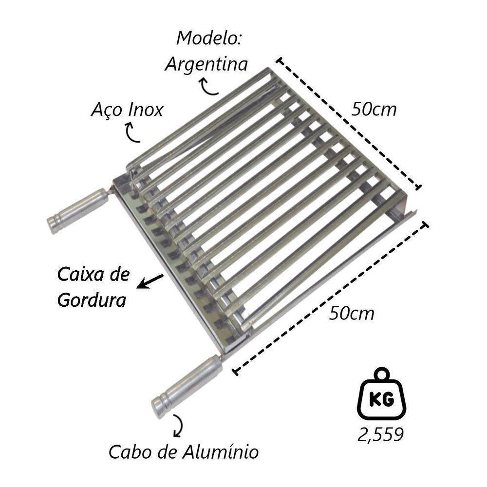 Grelha Parrilha Argentina Aço Inox Com Caixa Gordura 50x50cm - 2