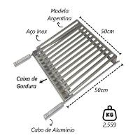 Grelha Parrilha Argentina Aço Inox Com Caixa Gordura 50x50cm - 2