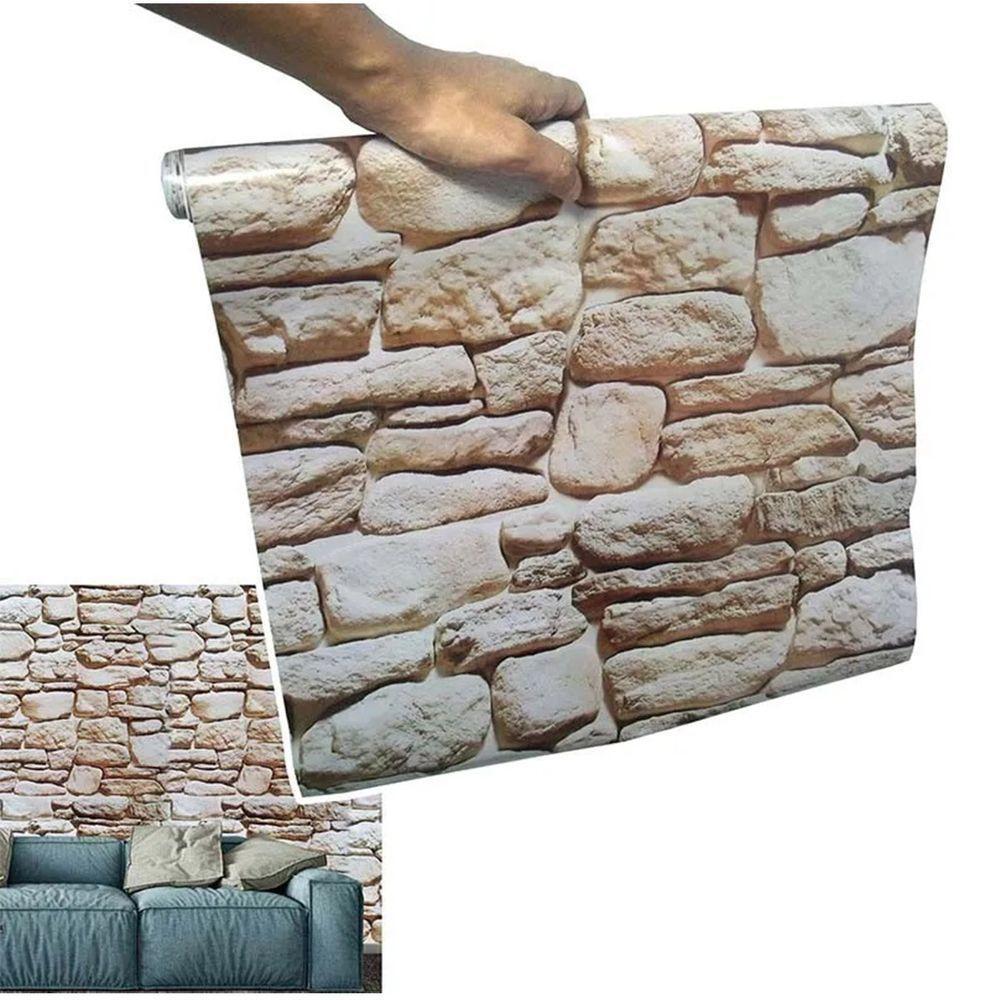 Papel De Parede Kit 6 Unid Autoadesivo Vinilico Pedra Marrom Claro - 3
