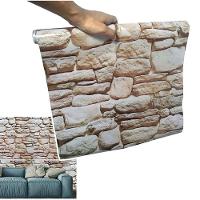 Papel De Parede Kit 6 Unid Autoadesivo Vinilico Pedra Marrom Claro - 3