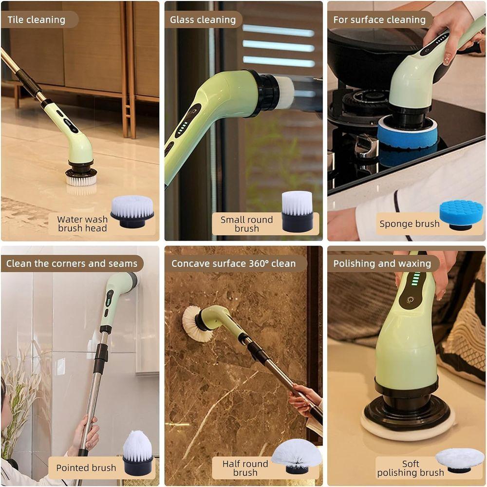 Esfregão Giratório Elétrico 7 Em 1, Escova De Limpeza Sem Fio Para Banheiro Com Alça De Extensão - 3