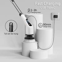 Esfregão Giratório Elétrico 7 Em 1, Escova De Limpeza Sem Fio Para Banheiro Com Alça De Extensão - 2