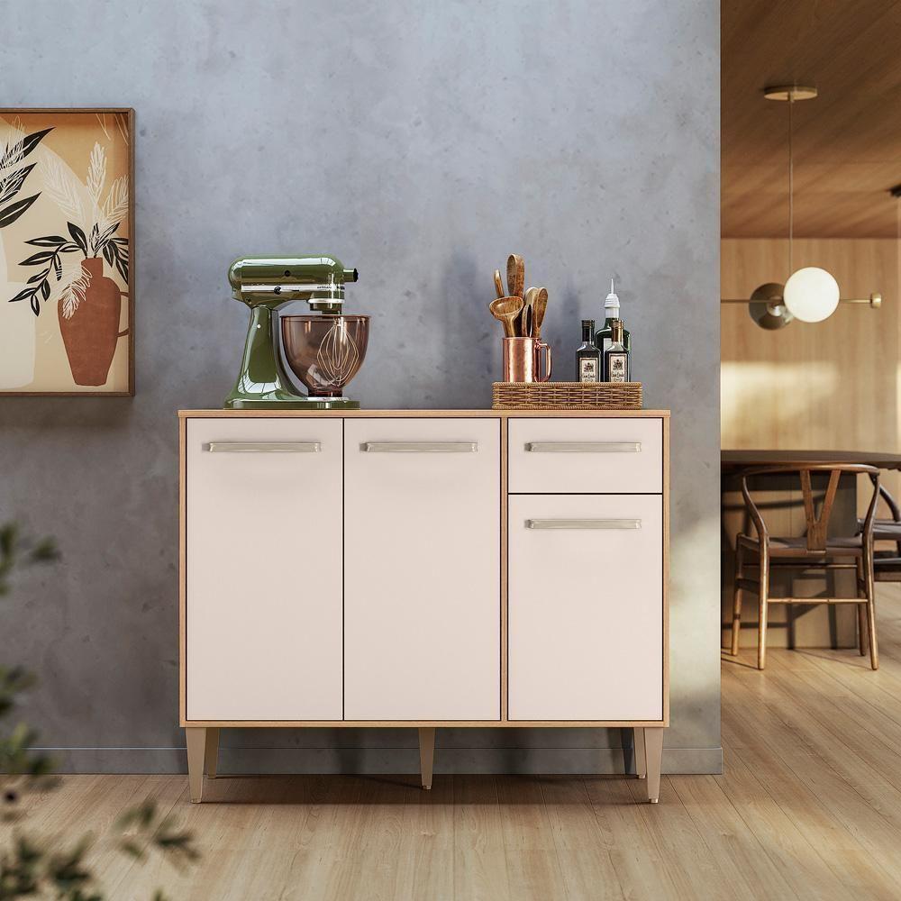 Balcão 3 Portas 1 Gaveta Mariah Freijó-off White Cristal - 4