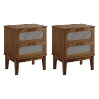 Kit 2 Mesas De Cabeceira 2 Gavetas Santorini Amêndoa 45 Cm Com Tela Indiana - Bege - 1
