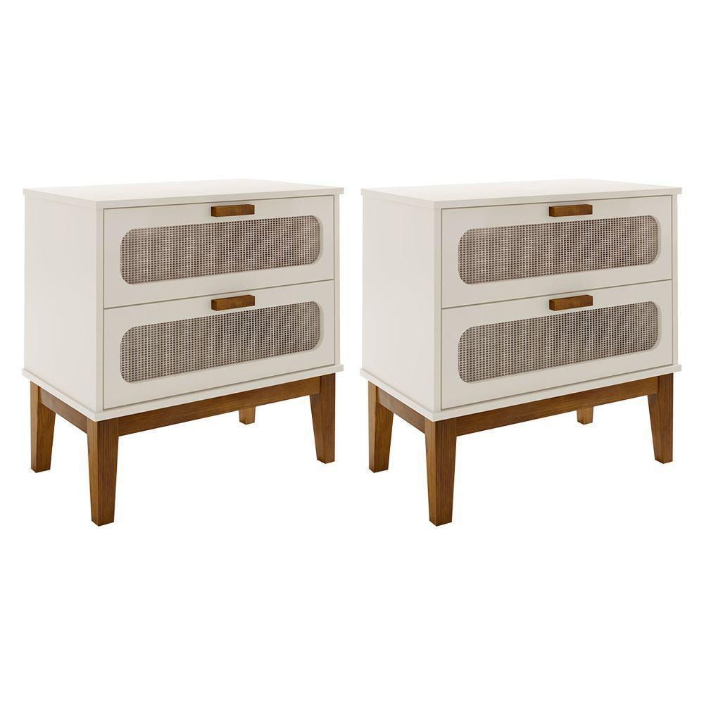 Kit 2 Mesas De Cabeceira Santorini 2 Gavetas 60 Cm Off White - Off White - 1