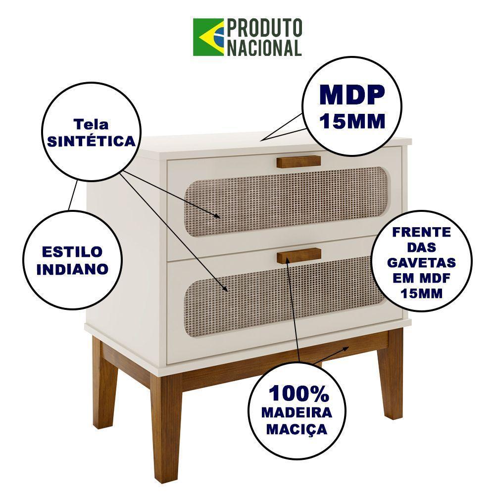Kit 2 Mesas De Cabeceira Santorini 2 Gavetas 60 Cm Off White - Off White - 3